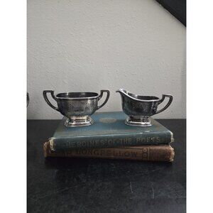 Reed & Barton 185 Silverplate Sugar & Creamer Set Hammered Floral Art Nouveau